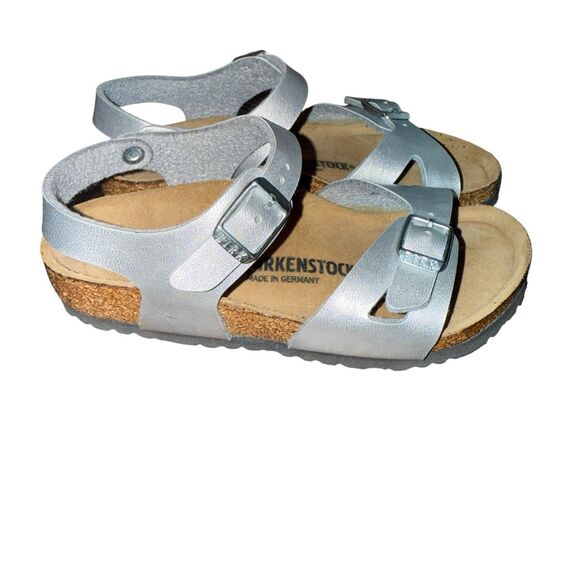 Birkenstock Other - Birkenstock Sandals Youth 29 Girls Rio Buckle Strappy Slingback Silver 11 - 11.5